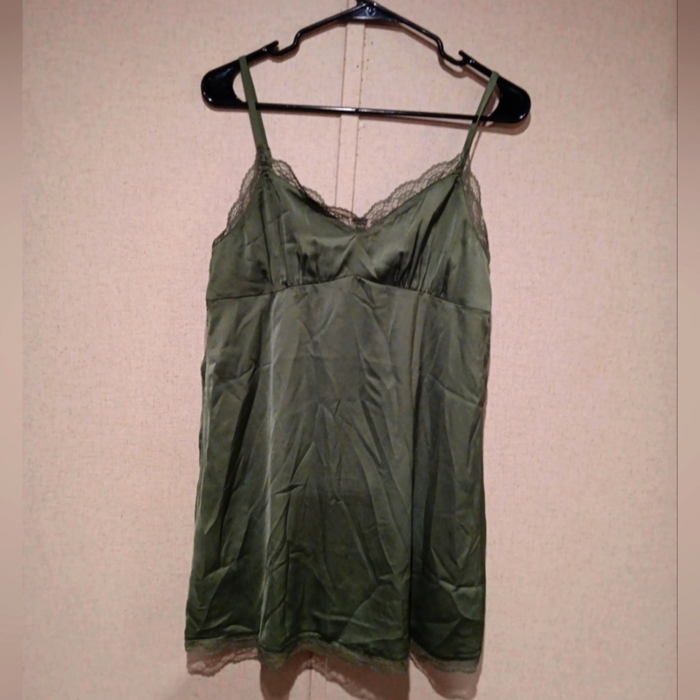 American Eagle Outfitters Olive Green Satin Slip Dress